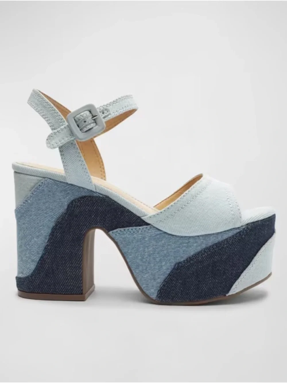 SCHUTZ Light Blue Denim Patchwork Platform Sandal